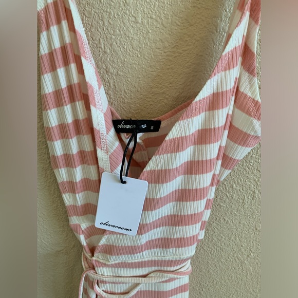 OLIVACEOUS Blush Pink White Stripes Wrap Tank Top Dress NWT🌴 - Picture 4 of 5
